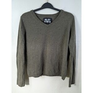 NLST F/W15 Cashmere Sweater Women's Size S, V-Neck Green with Elbow Patches